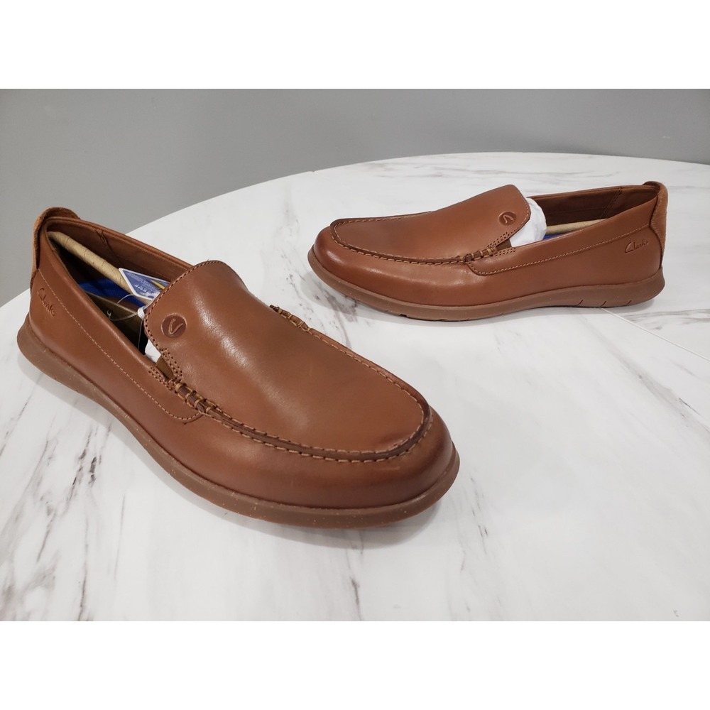 NEW NO BOX CLARKS Men's Flexway Step tan Leather Slip-On Shoes Size 8.5